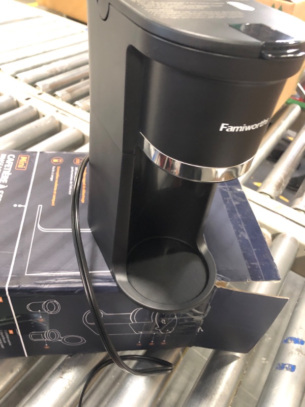 Photo 1 of Famiworths Mini Coffee Maker Single Serve, Instant Coffee Maker One Cup for K Cup & Ground Coffee, 6 to 12 Oz Brew Sizes, Capsule Coffee Machine with Water Window and Descaling Reminder, Black