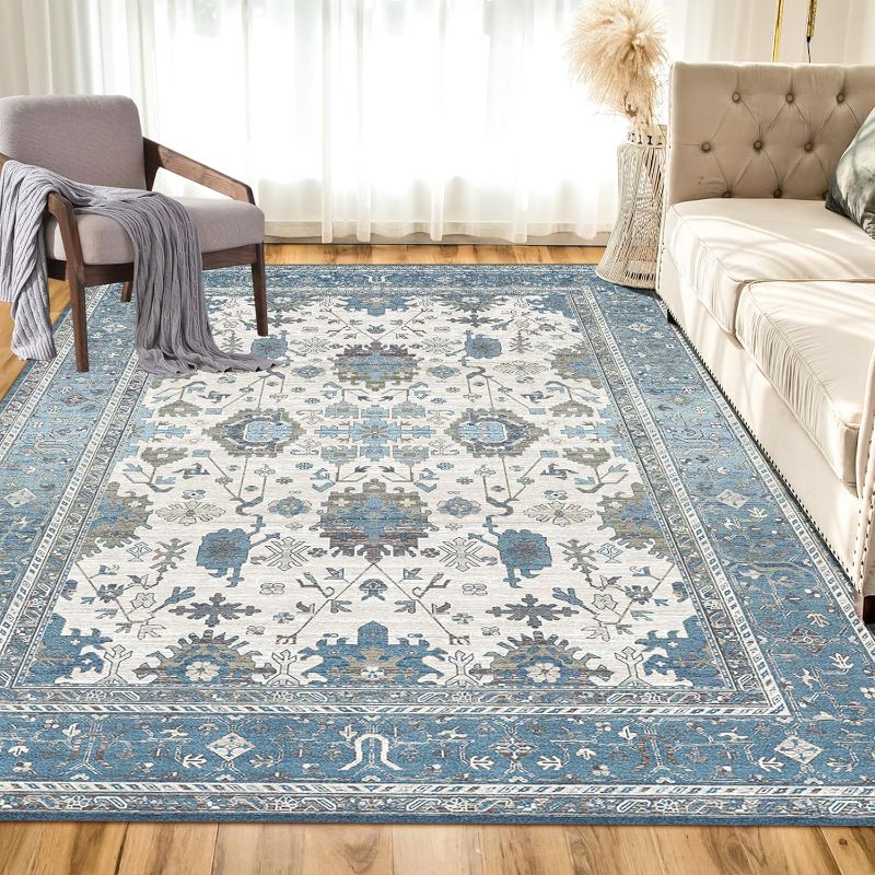 Photo 1 of ***not exact***5x7 Area Rugs for Living Room Machine Washable Rug Distressed Indoor Carpet Vintage Blue Rug Ultra Soft Area Rug for Bedroom Dining Room Playroom Office 5'x7'