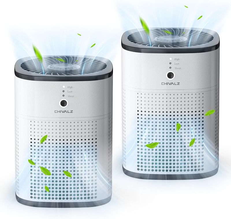 Photo 1 of ***MISSING POWER CORDS//UNTESTED*** 
2 Pack CHIVALZ Air Purifiers for Bedroom, Air Purifiers for Home Bedroom, Quiet Air Cleaner with 24dB Sleep Mode, H13 HEPA Filter for Pet, White & Black