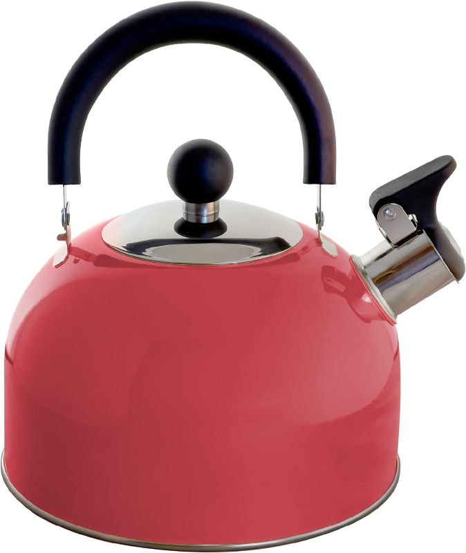 Photo 1 of Lily's Home 2 Quart Stainless Steel Whistling Tea Kettle, the Perfect Stovetop Tea and Water Boilers for Your Home, Dorm, Condo or Apartment. (Pastel Red)