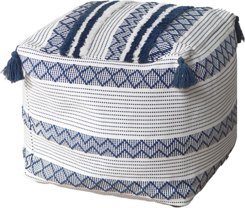 Photo 1 of blue page Boho Neutral Decorative Unstuffed Pouf Cover - Farmhouse Casual Ottoman Pouf Cover with Big Tassels, Handwoven Footrest/Cushion Cover for Bedroom Living Room, Modern Accent
 
