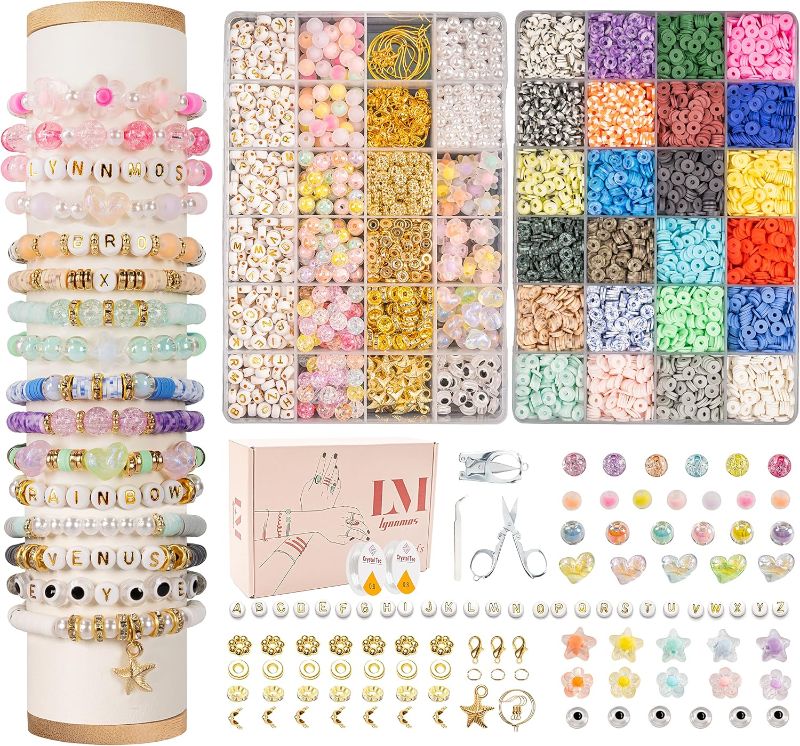 Photo 1 of Clay Beads 8500 Pcs 2 Boxes Bracelet Making Kit - 24 Colors Polymer Clay Beads for Bracelet Making Set - Heishi Disc Beads for Jewelry Making kit with Charms and Gift Pack for Girls