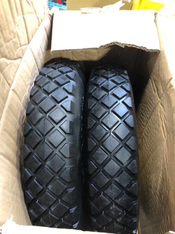 Photo 3 of MaxAuto Wheelbarrow Tire 4.80 4.00-8 Flat-Free 4.80/4.00-8 Tire and Wheel w/Grease Fitting, 3" Centered Hub, 3/4" Bearings, 4.80 4.00-8 Tire for Hand Truck, Trolley, Garden Cart, Wagons, Yellow