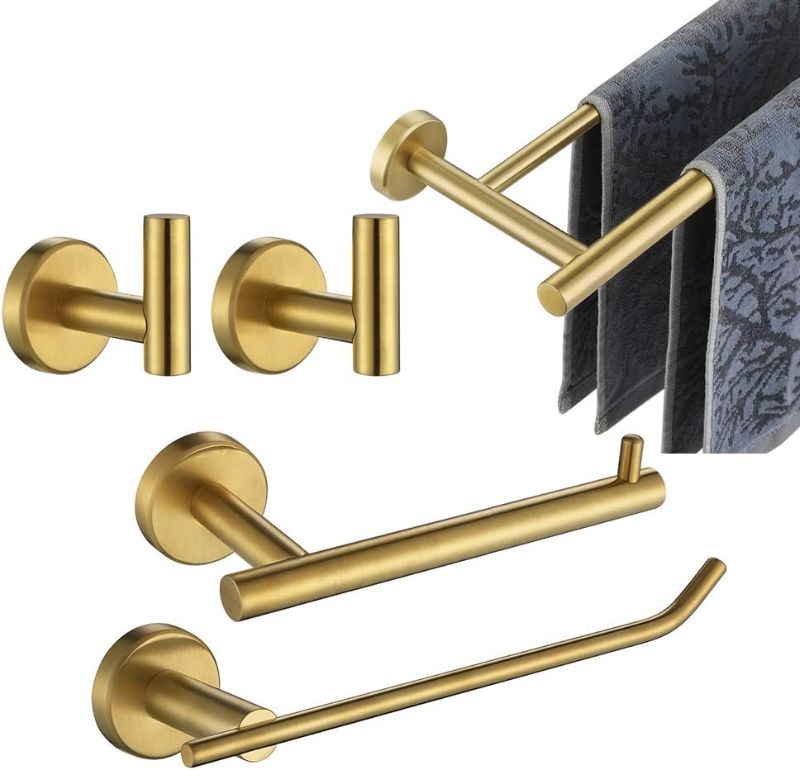 Photo 1 of JQK Bathroom Hardware Set, 5-Piece Bath Accessories Set Brass Gold Wall Mount Includes 24 in Towel Bar, 9 in HT Bar, TP Holder, Towel Hook x 2 Brushed Gold, BAS105-BG
