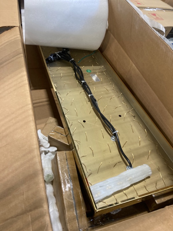 Photo 1 of Siljoy 10-Lights Modern Crystal Chandelier, Gold Rectangular Flush Mount Pendant Ceiling Light Fixture, Luxury K9 Crystal Raindrop Chandelier for Dining Living Room Kitchen, L47'' x W10'' x H10'' Flush Mount Style L47''(10-Lights)