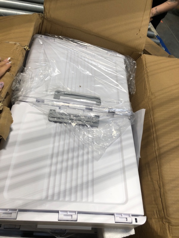 Photo 1 of JOYBOS Stackable Storage Bins With Lids and Double Doors, 16 Gal Collapsible Plastic Closet Organizers and Storage, Large Folding Storage Box Containers With Wheels for Home,White 16 Gal-3 Pack