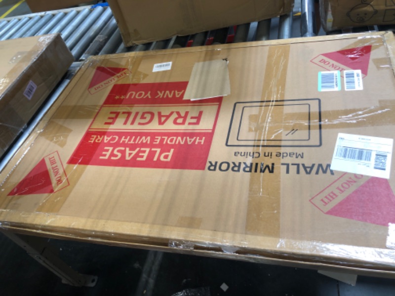 Photo 1 of Tanmicoshomy Rectangle Mirrors for Wall 24x36 Inch, Rustic Wood Framed Wall Mirror with Tempered Glass,Shatter-Proof Mirror for Bathroom Living Room Office or Hallway (Gray, 24x36 in) 24x36 in Grey