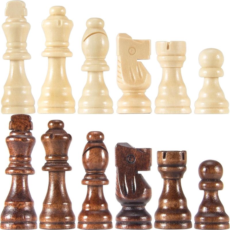 Photo 1 of AMEROUS Wooden Chess Pieces Only, 32 Pieses / 3.05" King/Storage Bag/Gift Package, Standard Tournamen Staunton Wood Chessmen for Chessboard, Replacement of Missing Pieces