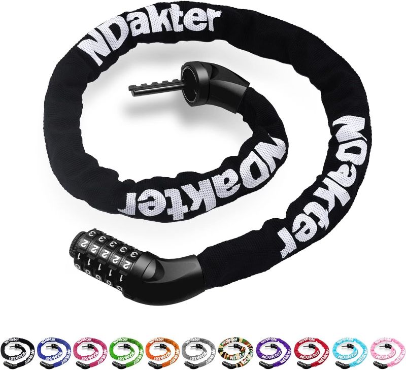 Photo 1 of NDakter Bike Chain Lock, 5 Digit Combination Heavy Duty Anti Theft Bicycle Chain Lock, 3.2/4.27 Feet Long Security Resettable Bike Locks for Bike, Bicycle, Scooter, Motorcycle, Door, Gate, Fence