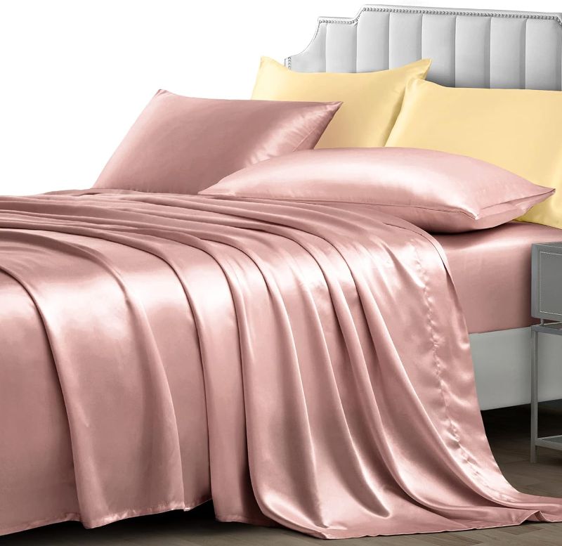Photo 1 of 3 Pieces Satin Sheets Twin XL, Silky Satin Sheet Sets with 1 Fitted Sheet, 1 Flat Sheet and 1 Pillowcases, Cooling Bed Sheet, Extra Soft Satin Fitted Sheet, Champagne
 
