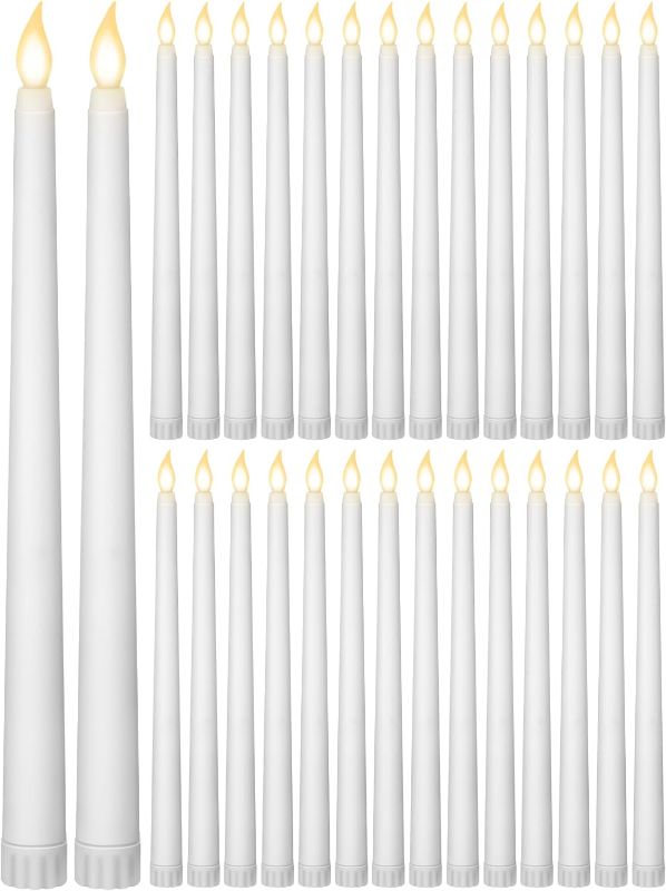 Photo 1 of 36 Pieces Flameless Taper Candles 11 Inch Flickering Candle Lights Faux LED Candles Battery Operated Candles Electric Fake Candles for Christmas Halloween Birthday Wedding Party Supplies (White)