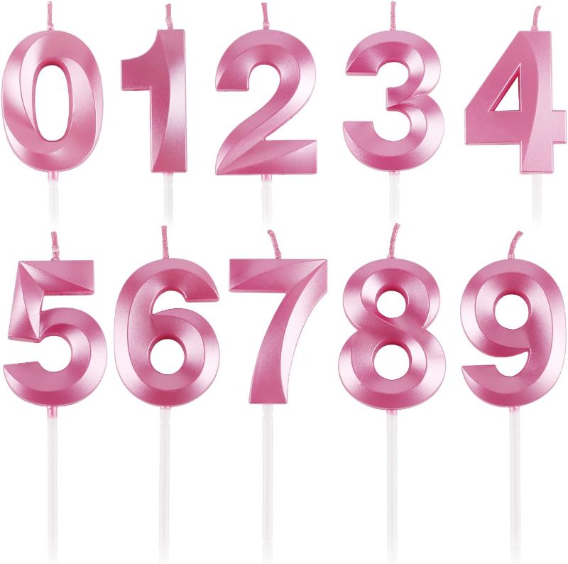 Photo 1 of 10-Pieces Number Birthday Candles - Birthday Candles, Number 0-9 Glitter Cake Topper Decoration for Birthday, Birthday Candles for Cake, Cake Candles for Wedding Party, Rose Gold Candles