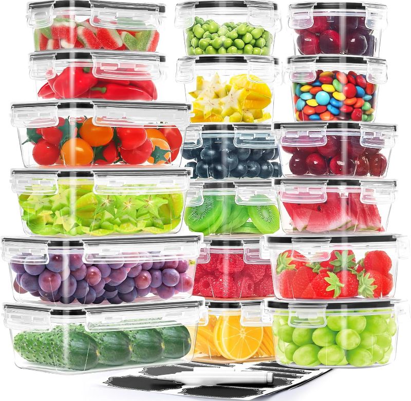 Photo 1 of 36-Pieces Airtight Food Storage Containers Set, 18 Containers & 18 Snap Lids, Plastic Meal Prep Container for Kitchen and Pantry Organization, BPA Free, Includes Labels & Marker