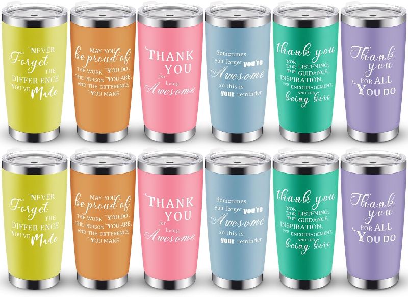 Photo 1 of 12 Packs Employee Appreciation Gifts Thank You for Being Travel Tumbler 20oz Stainless Steel Vacuum Insulated Tumbler Employee Appreciation Coffee Mug for Coworker Xmas Gift (Fresh Colors)