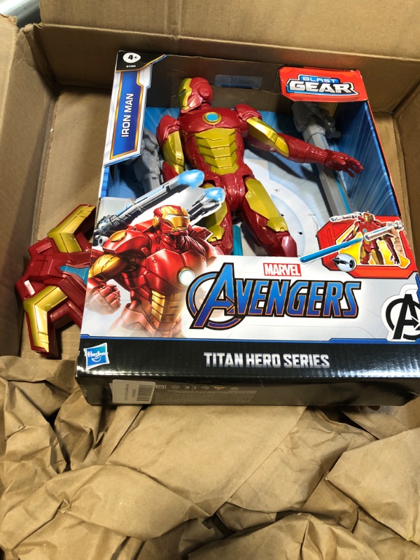 Photo 3 of Avengers Marvel Titan Hero Series Blast Gear Iron Man Action Figure, 12-Inch Toy, with Launcher, 2 Accessories and Projectile, Ages 4 and Up, Red