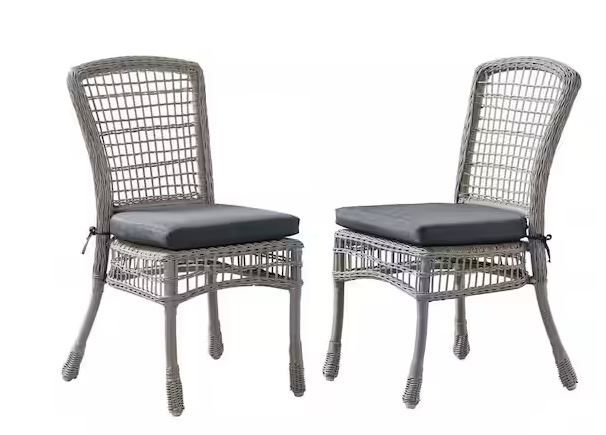 Photo 1 of Asti 37 in. H All-Weather Wicker Outdoor Cushioned Dining Chairs with Gray Cushions (Set of 2)