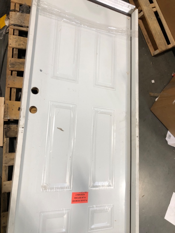 Photo 3 of  **MISSING DOOR KNOBS**
32 in. x 80 in. Reliant Series 6-Panel Left-Hand Inswing White Primed Fiberglass Prehung Front Door