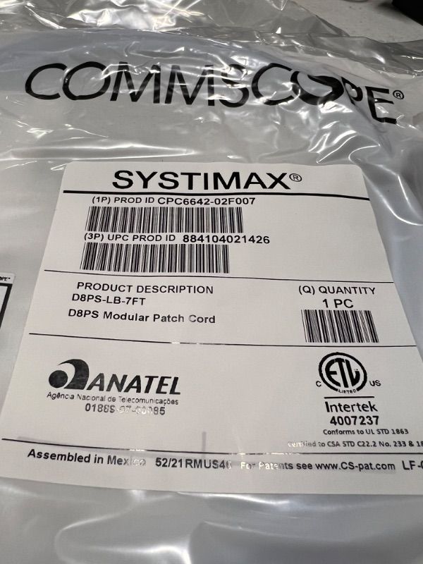 Photo 3 of 2 Pack Commscope Systimax Cat 5e D8PS PowerSUM Modular Patch Cord 7 FT Lt Blue