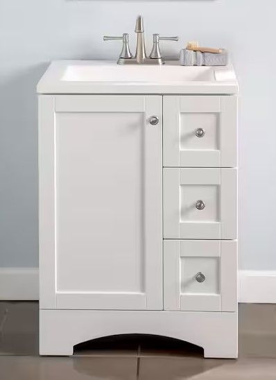 Photo 1 of ********SINK BROKEN AND NOT INCLUDED//ITEM IS ONLY CABINET PIECE AND DRAWERS******** 
Glacier Bay Lancaster 25 in. W x 19 in. D x 35 in. H Single Sink Freestanding Bath Vanity in White with White Cultured Marble Top