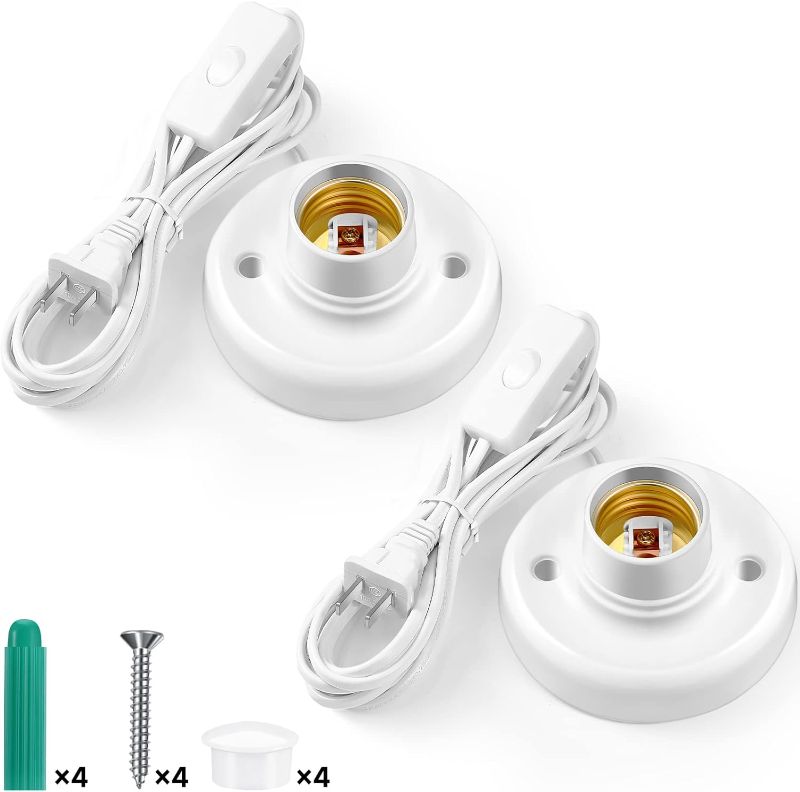 Photo 1 of 2 Pcs Light Socket with Cord Light Bulb Base E26/ E27 Lamp Base Desktop 9.84 ft Screw Light Bulb Holder Replacement Light Bulb Socket with On/Off Switch Hanging Light Cord Extension