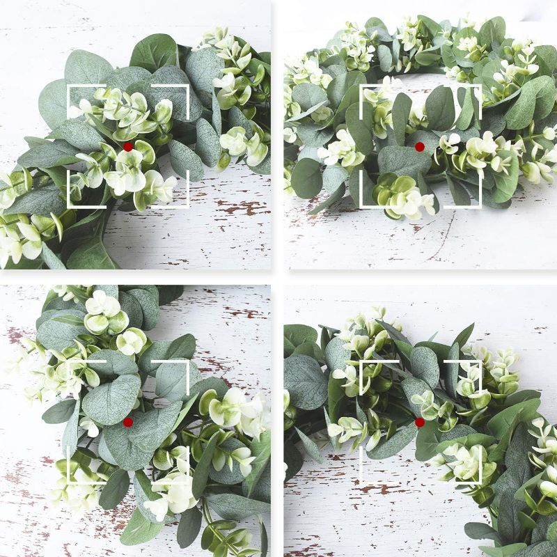 Photo 1 of 16'' Eucalyptus Wreath for Front Door Artificial Spring Summer Wreath for Wall with Green Leaves Faux Eucalyptus Porch Farmhouse Patio Garden Festival Celebration Window Party Decor Home Décor