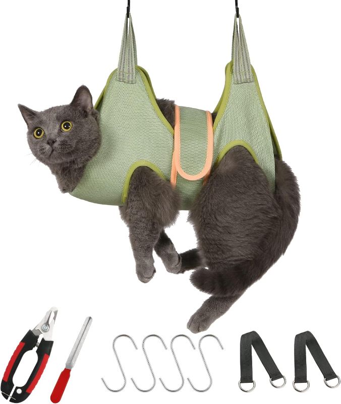 Photo 1 of Guzekier Cat Grooming Hammock with Safety Belt for Nail Clipping, Nail Clipper Hammock for Grooming, Cat Nail Trimming Bathing Bag Nail Covers caps, Dog Hammock with Nail Clippers/Trimmer, Nail File