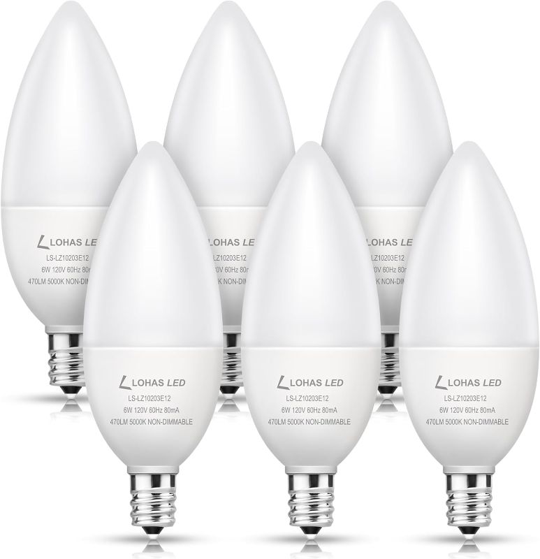 LOHAS E12 LED Candelabra Light Bulbs 60 Watt Equivalent, B10 Chandelier ...