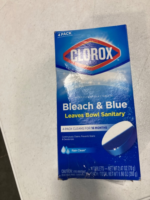 Photo 1 of Clorox Ultra Clean Toilet Tablets Bleach & Blue, Rain Clean, 4 Ct (Package May Vary)