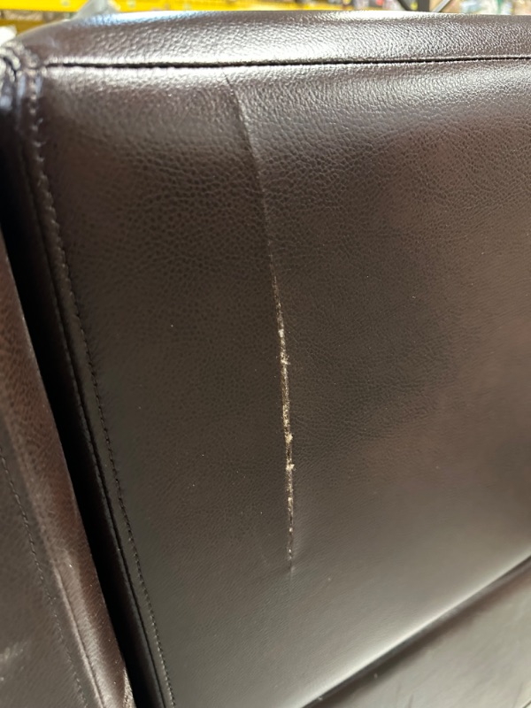 Photo 4 of *** ITEM HAS DAMAGE - SEE PICTURES - BRACKET TO ATTACH TO BASE IS BENT**** 

FUFU&GAGA 108.3-in Modern Brown Faux Leather Sofa *missing hardware*
