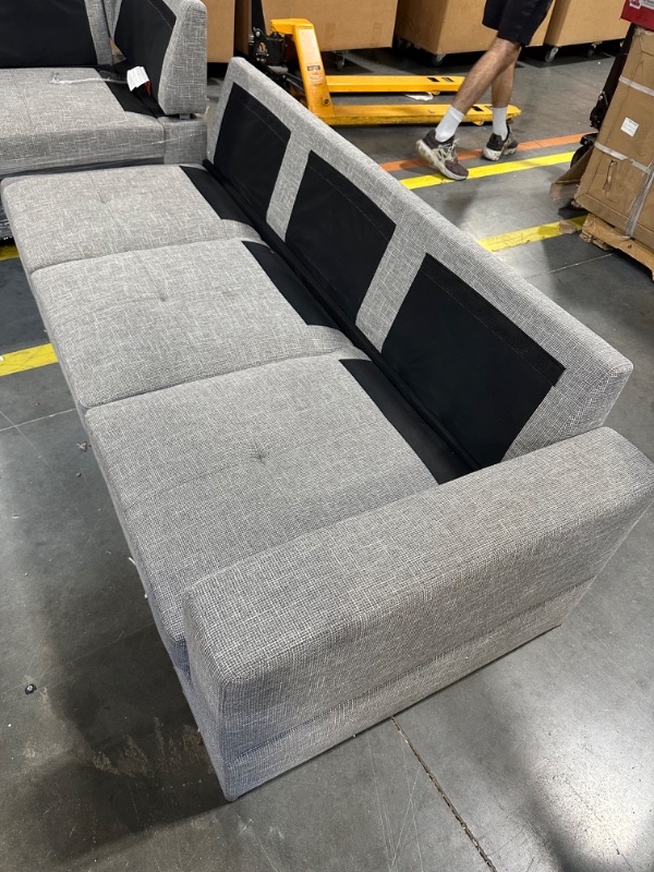 Photo 7 of 112 in. Square Arm 3-Piece Linen L-Shaped Sectional Sofa in Light Gray
**missing back rest cushions & ottoman**