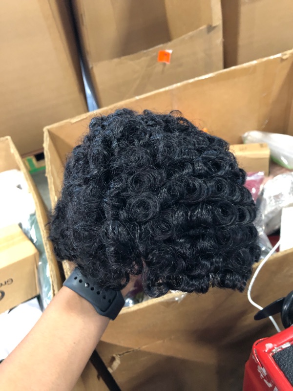 Photo 2 of Afro Kinky Curly Human Hair Short Wigs for Women, Full and Fluffy Machine Made Wig Human Hair Pixie Cut Natural Looking Glueless Hair Replacement Wig Black Color (Afro)
