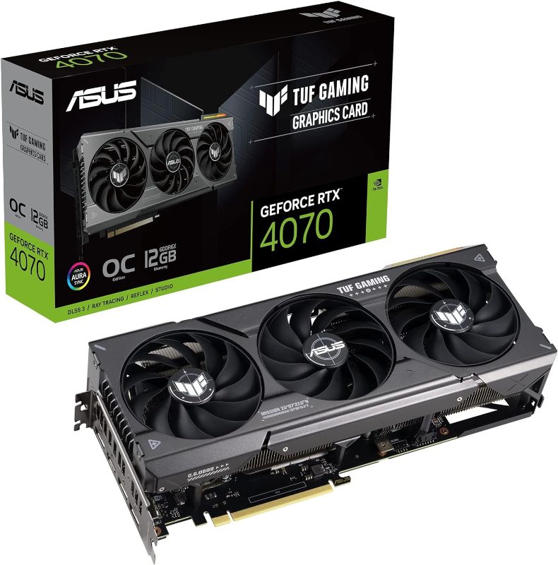 Photo 1 of ASUS TUF Gaming NVIDIA GeForce RTX™ 4070 OC Edition Gaming Graphics Card (PCIe 4.0, 12GB GDDR6X, HDMI 2.1, DisplayPort 1.4a)
