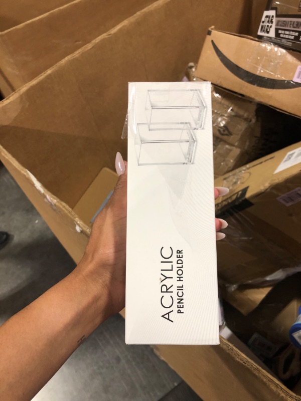 Photo 1 of 2 Pack Clear Acrylic Pencil Pen Holder Cup,Desk Accessories Holder,Makeup Brush Storage Organizer,Modern Design Desktop Stationery Organizer for Office School Home Supplies,2.6x 2.6x 4 inches
