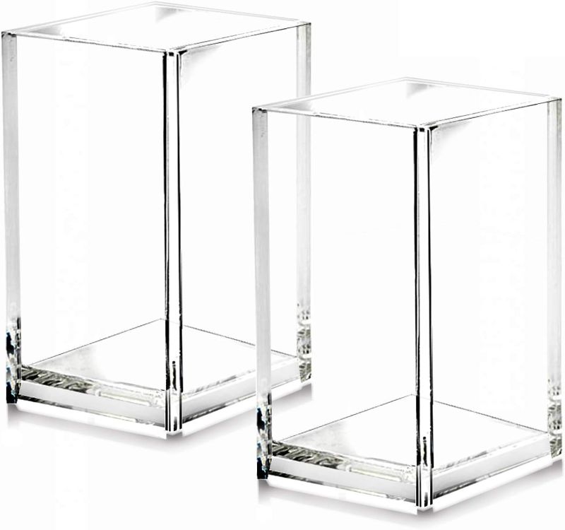 Photo 1 of 2 Pack Clear Acrylic Pencil Pen Holder Cup,Desk Accessories Holder,Makeup Brush Storage Organizer,Modern Design Desktop Stationery Organizer for Office School Home Supplies,2.6x 2.6x 4 inches
