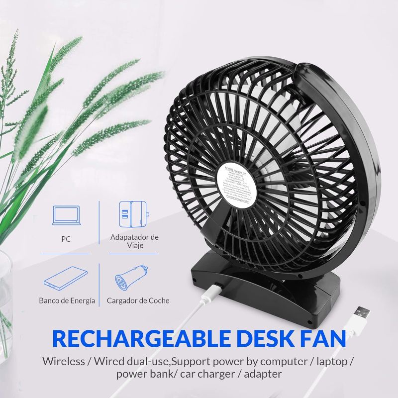 Photo 1 of mafiti 6.6 Inch Small Desk Fan for Bedroom, 3000mAh Powerful USB Table Fan Rechargeable Electric Fan for Bedside Home Office Desktop Camping (Black)