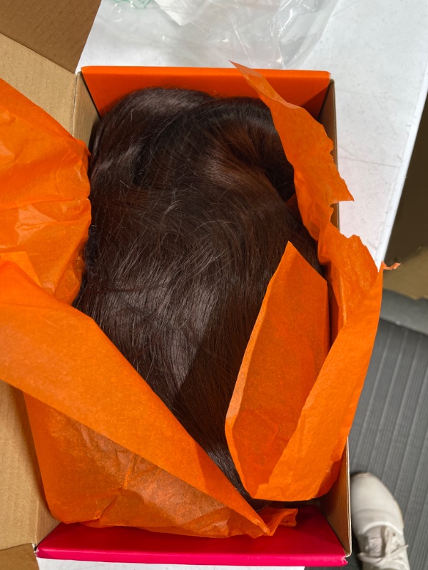 Photo 2 of 13x6 Chocolate Brown Glueless Wig Synthetic HD Lace Front Wig Pre Plucked Synthetic Long Body Wave Lace Front Wig Wear And Go HD Lace Front Wig 13x6 brown