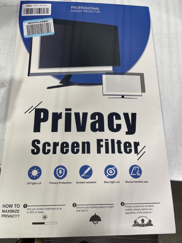 Photo 1 of [2-Pack] 24 Inch Computer Privacy Screen Filter for 16:9 Widescreen Monitor, Removable Eye Protection Anti Glare Blue Light Filter Privacy Shield, Anti Spy Screen Protector Film 24 In

