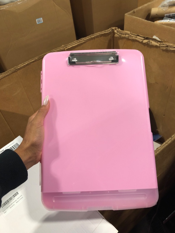 Photo 2 of Sooez Clipboard with Storage, High Capacity Nursing Clipboards with Pen Holder, Heavy Duty Plastic Storage Clipboard with Low Profile Clip, Clipboard Folder, Teacher Must Haves, Office Supplies A - Baby Pink