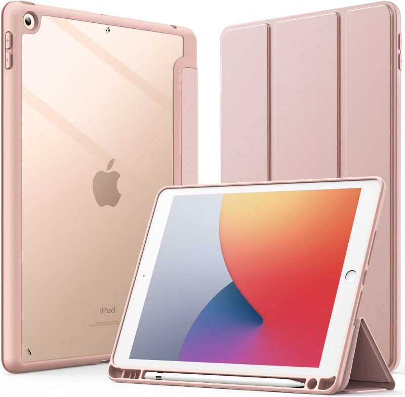 Photo 1 of JETech Case for iPad 10.2-Inch (9th/8th/7th Generation, 2021/2020/2019) with Pencil Holder, Clear Transparent Back Shell Slim Stand Shockproof Tablet Cover, Auto Wake/Sleep (Rose Gold)
