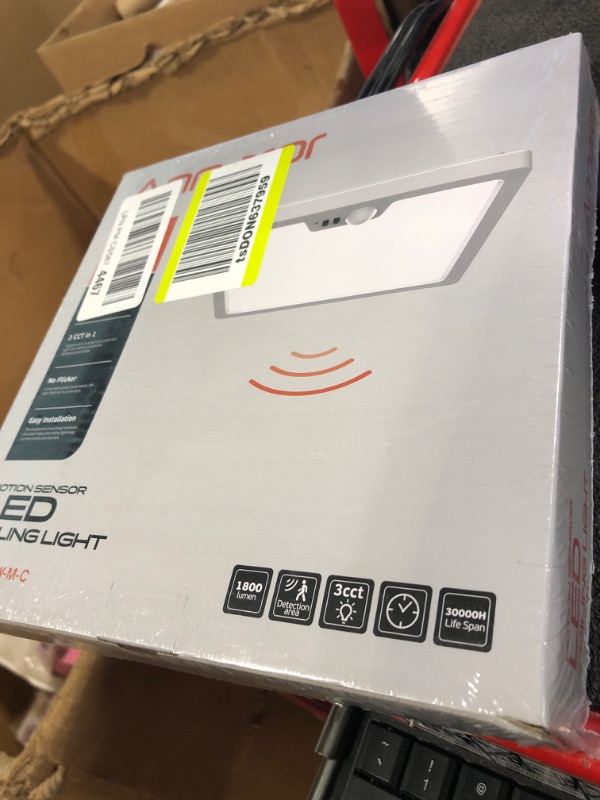 Photo 1 of 12in Motion Sensor Ceiling Light Wired, 3000K 4000K 5000K Selectable, 24W Flush Mount Light Fixture with 3 Timer, Square Motion Ceiling Light for Closet Porch Stairs Hallway, White

