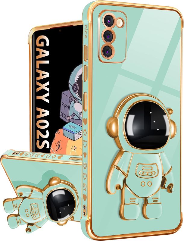 Photo 1 of Buleens for Samsung Galaxy A02s Case with Astronaut Stand, Women Girls Galaxy A02s Cases, Girly Cute 6D Outer Space Heart Pattern Phone Cover for Samsung A02s 6.5 Inch Light Blue
