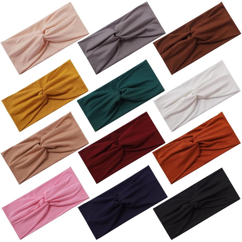 Photo 1 of 12 Pcs Stretchy Headbands for Women, Absorbed Sport Headband Soft Twist Knotted Headbands for Daily Life Yoga Workout
