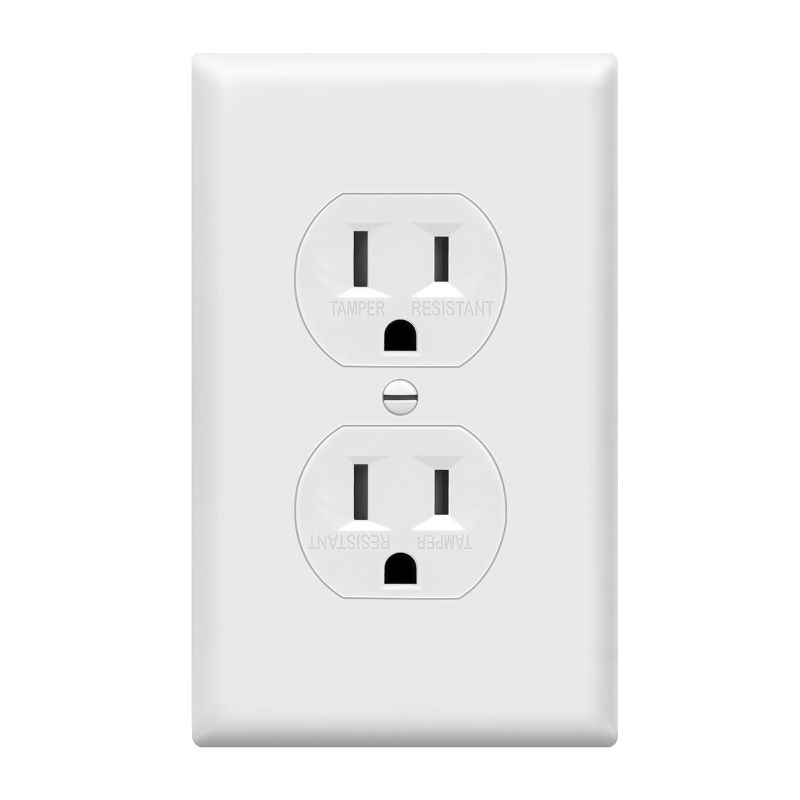 Photo 1 of ENERLITES Duplex Outlets and Wall Plates Bundle, Tamper-Resistant Electrical Receptacle, 15A 125V, Self-Grounding, 2-Pole, UL Listed, 61580-TR-WWP, White
