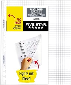 Photo 2 of Five Star Loose Leaf Paper, Notebook Paper, Graph Paper, Reinforced Filler Paper, Fights Ink Bleed, 8.5 x 11, 80 Sheets (170122), 