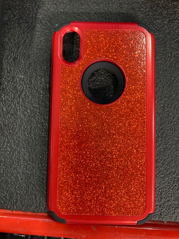 Photo 2 of Hython Compatible with iPhone XR Case, Heavy Duty Full-Body Defender Protective Bling Glitter Sparkle Hard Shell Armor Hybrid Shockproof Silicone Rubber Bumper Cover for iPhone XR 6.1-Inch, Red
