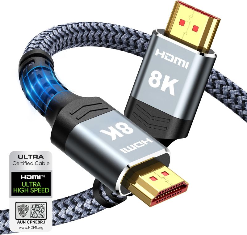 Photo 1 of Highwings 8K 10K HDMI Cable 48Gbps 6.6FT/2M, Certified Ultra High Speed HDMI® Cable Braided Cord-4K@120Hz 8K@60Hz, DTS:X, HDCP 2.2 & 2.3, HDR 10 Compatible with Roku TV/PS5/HDTV/Blu-ray
