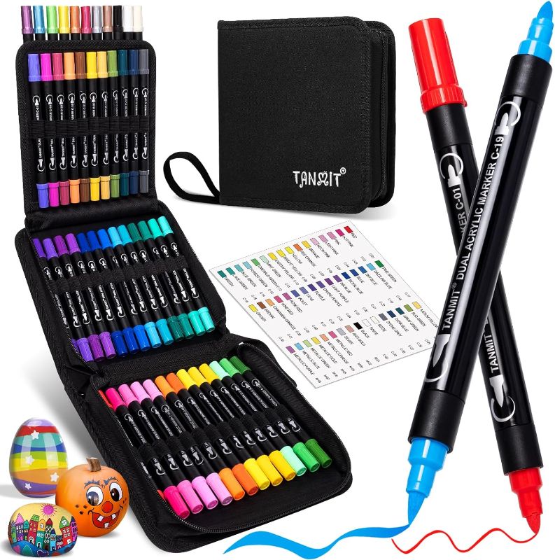 Photo 1 of 48 Colors Acrylic Paint Pens, Dual Tip Acrylic Paint Markers with Brush Tip and Fine Tip, Acrylic Pens for Rock Painting, Wood, Canvas, Stone, Glass, Ceramic,DIY Crafts Making Art Supplies
