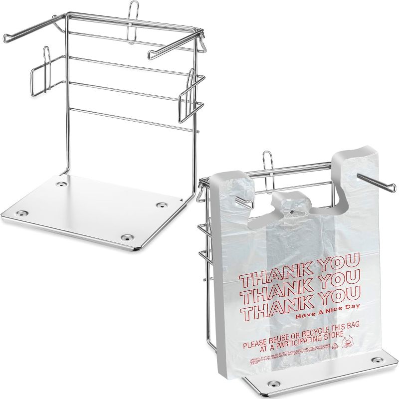 Photo 1 of 2 Pack Plastic Grocery Bag Holder Fits 11½" W x 6.5" D x 21" H Bag Unit Measures 12" W x 12" l x 16" H Chrome T Shirt Bag Rack with Metal Base for Restaurant, Business, Office, Home, Kitchen, Garage
