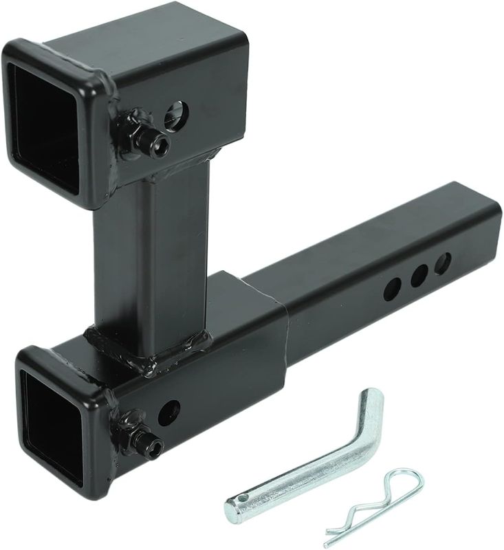 Photo 1 of Dual Hitch Receiver, 2 inch Trailer Hitch Extension Riser Hitch Adapter with Pin and Clip, Fits for 2 inch Receiver Extender to 10 inch Max Length 7.5 Inch Riser