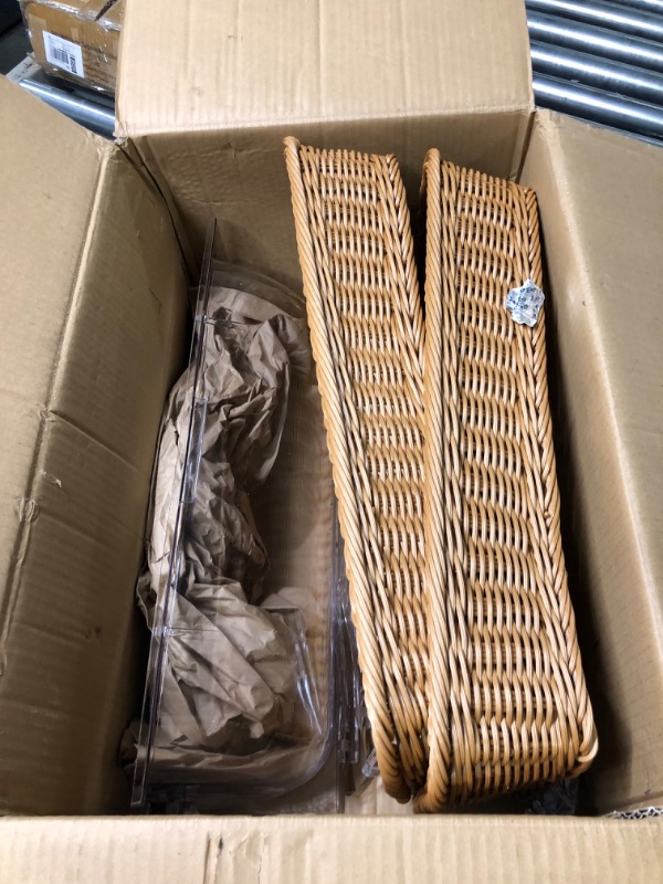 Photo 1 of 2 Pack Imitation Rattan Bread Basket with Clear Chafing Dish Cover Wicker Bread Basket for Serving Roll Top Bakery Pan Display Cover for Food Tabletop Restaurant Kitchen (21.06 x 12.6 Inch)